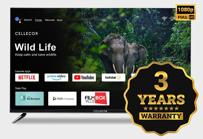 Cellecor 3 Year Warranty (40 inch) FHD HD LED  Android  Price : 16000